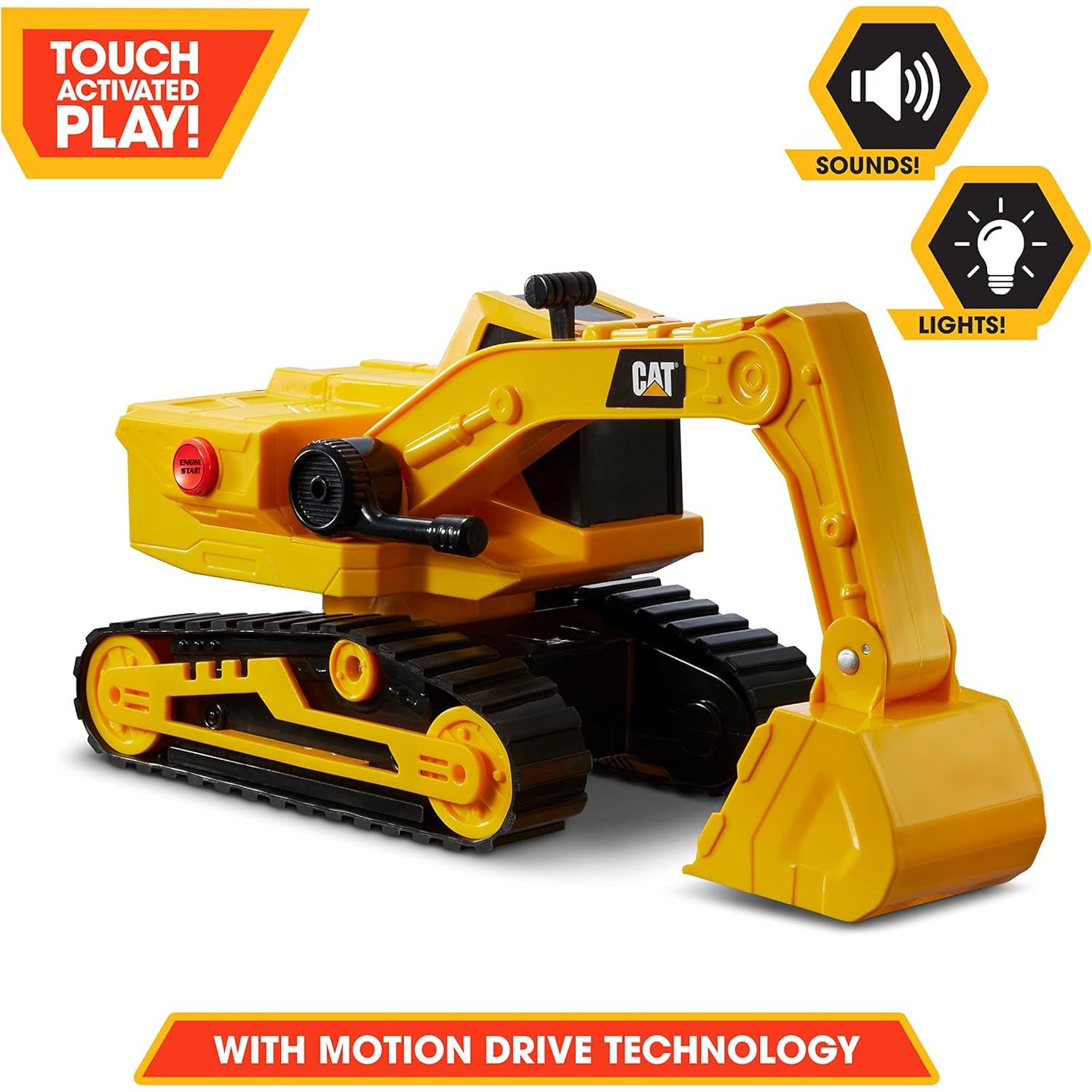 Cat Construction Power Haulers Excavator - Motion Drive Technology and Lights & Sounds Toy Truck for Kids Ages 3+, Durable Yellow Construction Vehicle