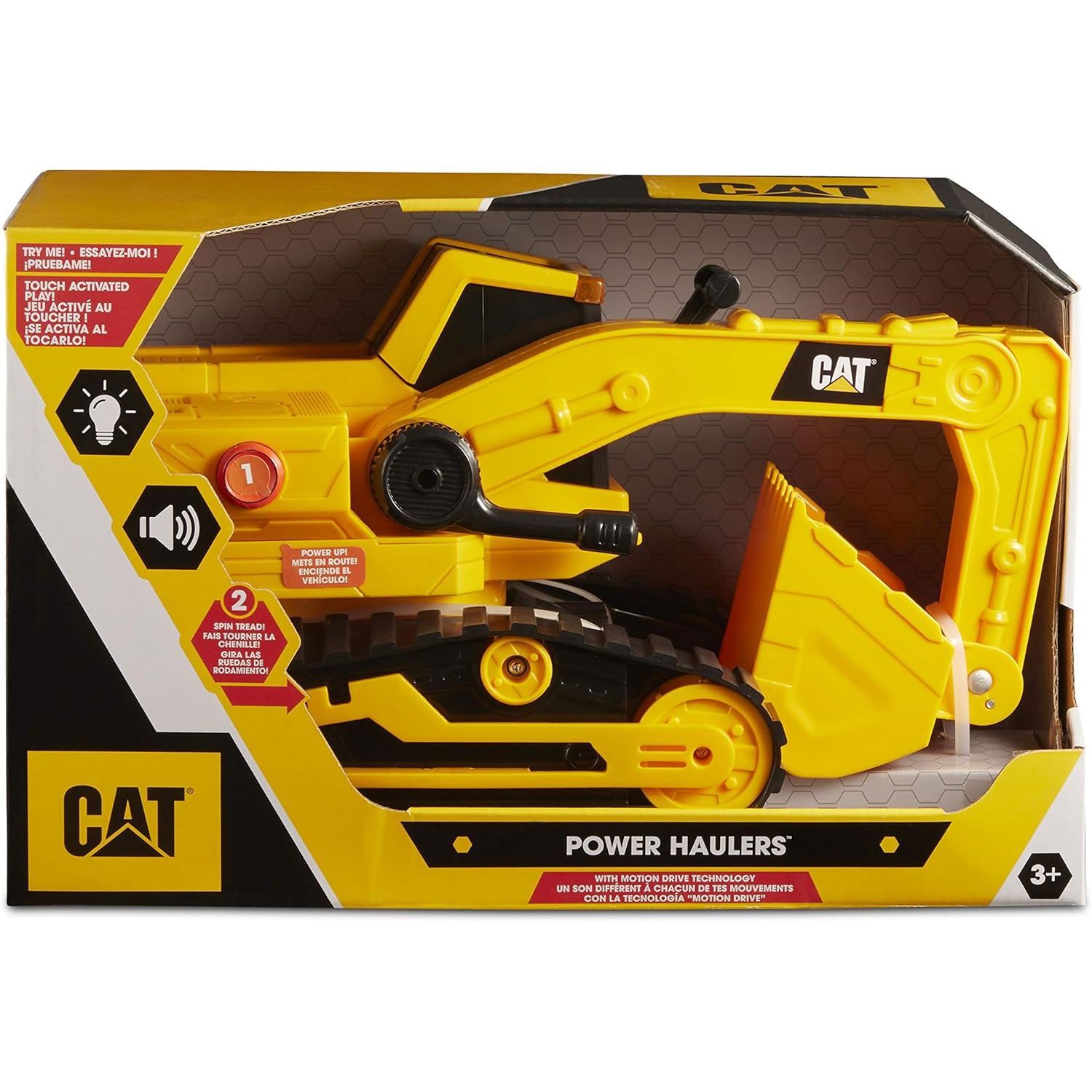 Cat Construction Power Haulers Excavator - Motion Drive Technology and Lights & Sounds Toy Truck for Kids Ages 3+, Durable Yellow Construction Vehicle
