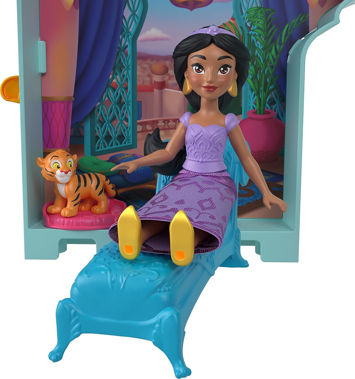 Mattel Disney Princess Jasmine Doll House Stackable Castle with Small Jasmine Doll, 2 Character Friends & 7 Accessories