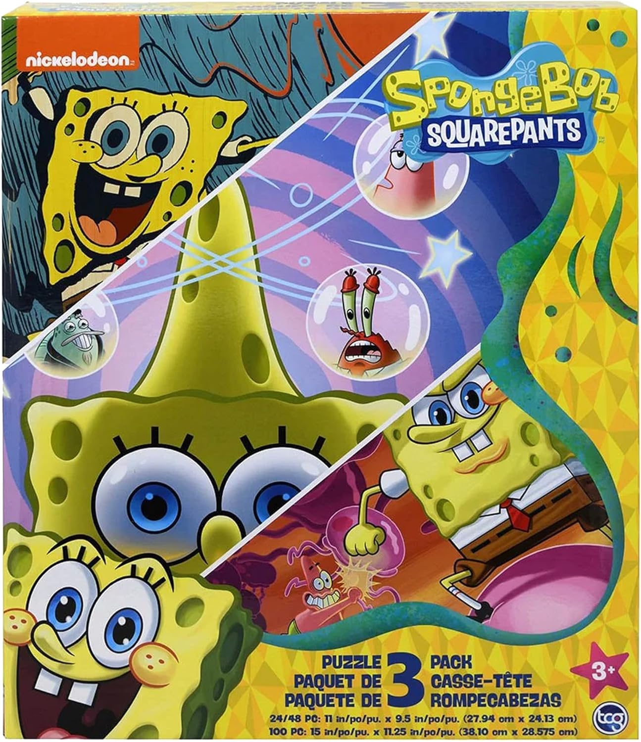 Spongebob Squarepants - 3 in 1 Jigsaw Puzzles for Kids. Great Birthday & Educational Gifts for Boys and Girls. Colorful Pieces Fit Together Perfectly. Great Preschool Aged Learning Gift.