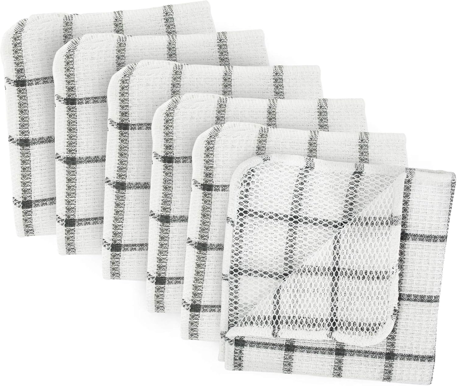 DII Scrubber Dishcloths Collection Windowpane Dishrag Set, 12x12, White/Gray Stripe, 6 Piece