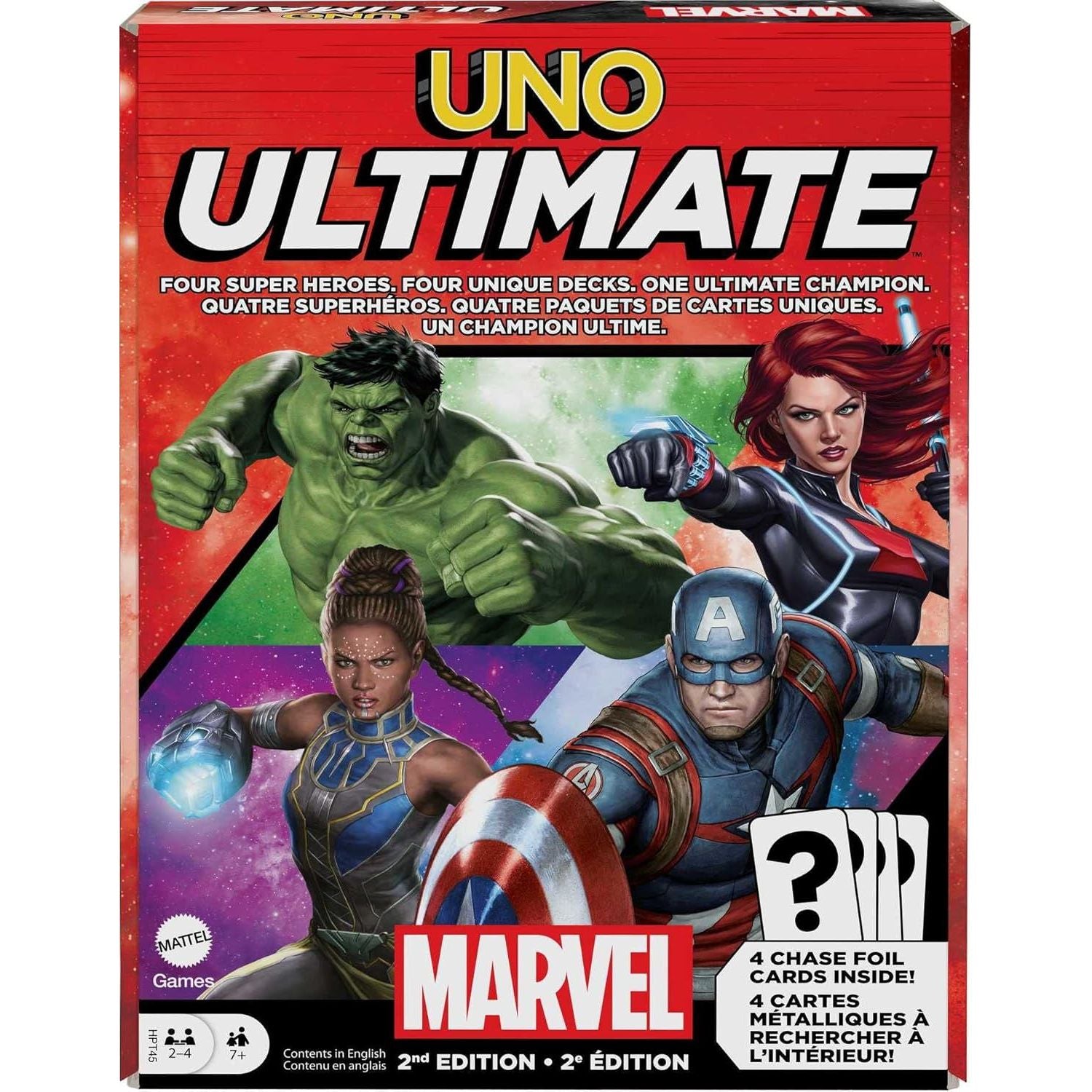 Mattel Games UNO Ultimate Marvel Card Game with 4 Character Decks, 4 Collectible Foil Cards & Special Rules, 2-4 Players, 2nd Edition