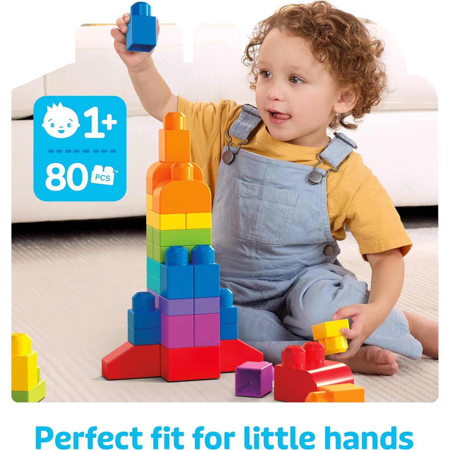 Mega Bloks First Builders Toddler Blocks Toys Set, Big Building Bag with 80 Pieces and Storage, Ages 1+ Years