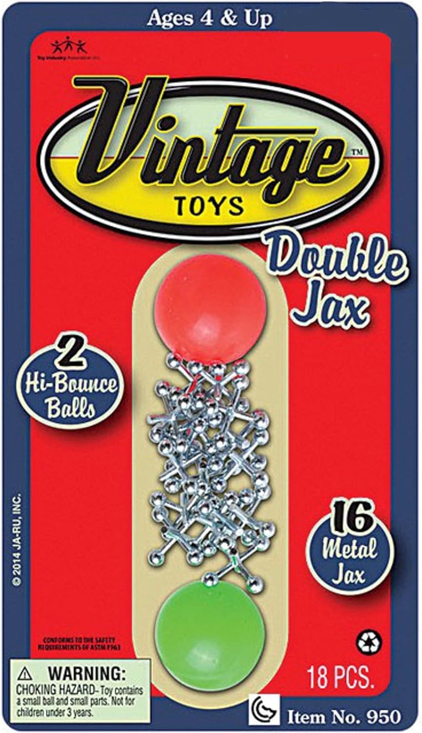 JA-RU Vintage Metal Jacks Game Set/Two Bouncy Balls.(1 Pack) Mini Jax Toy. Classic Family Retro Classics. Bulk Party Favors, Stocking Stuffers. 950-1B