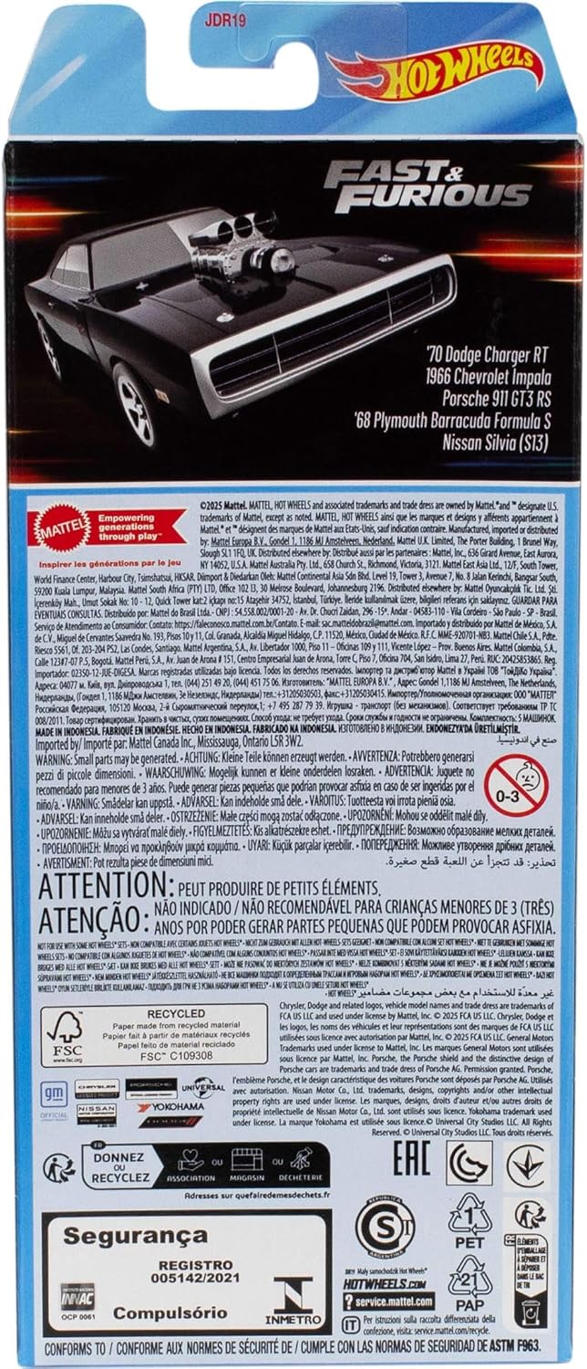 Hot Wheels Fast & Furious Toy Cars, Set of 5 1:64 Scale Die-Cast Vehicles Inspired By & Seen in the Fast Movies