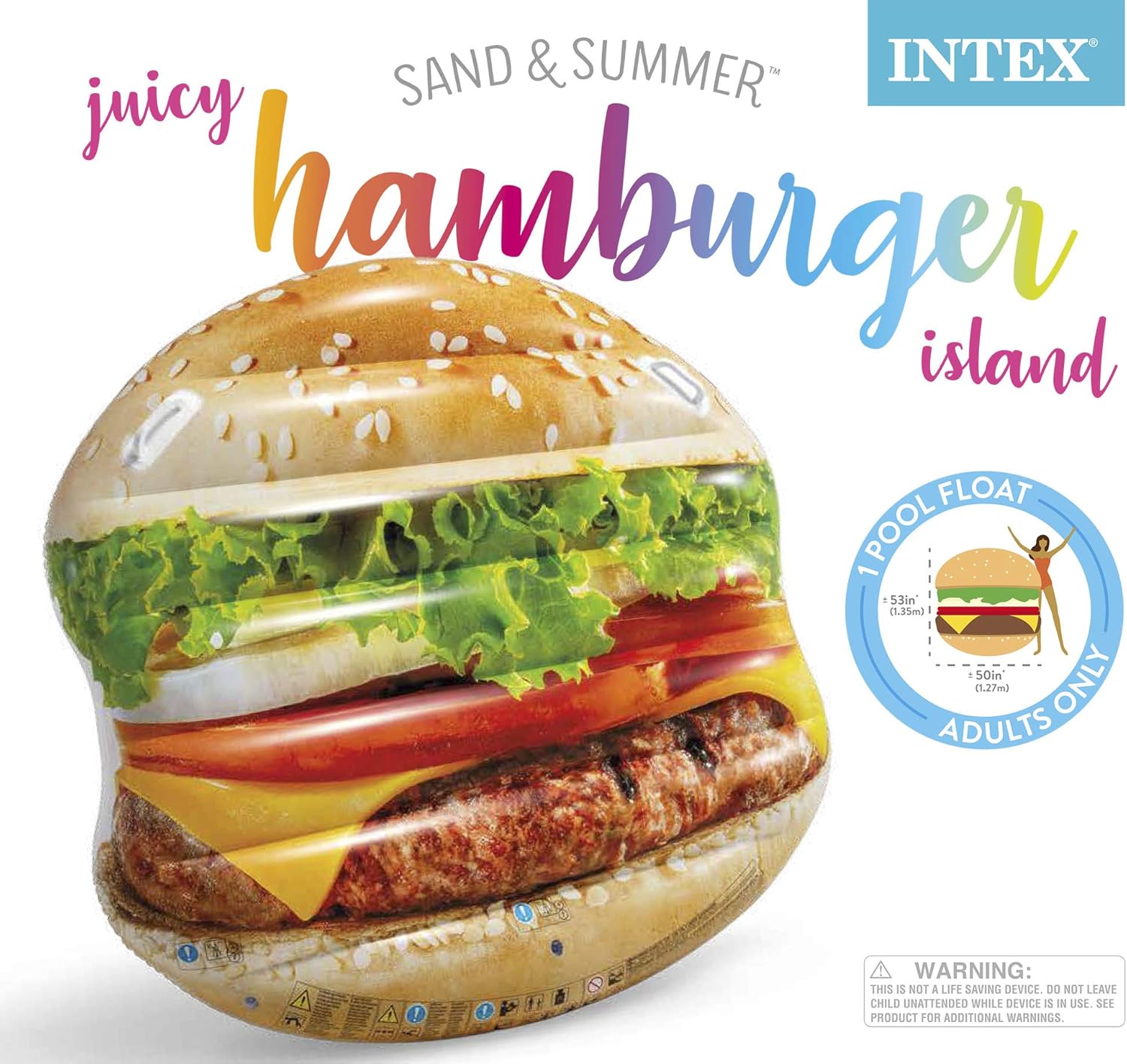 Intex Juicy Hamburger Inflatable Island, 53" X 50" X 9"