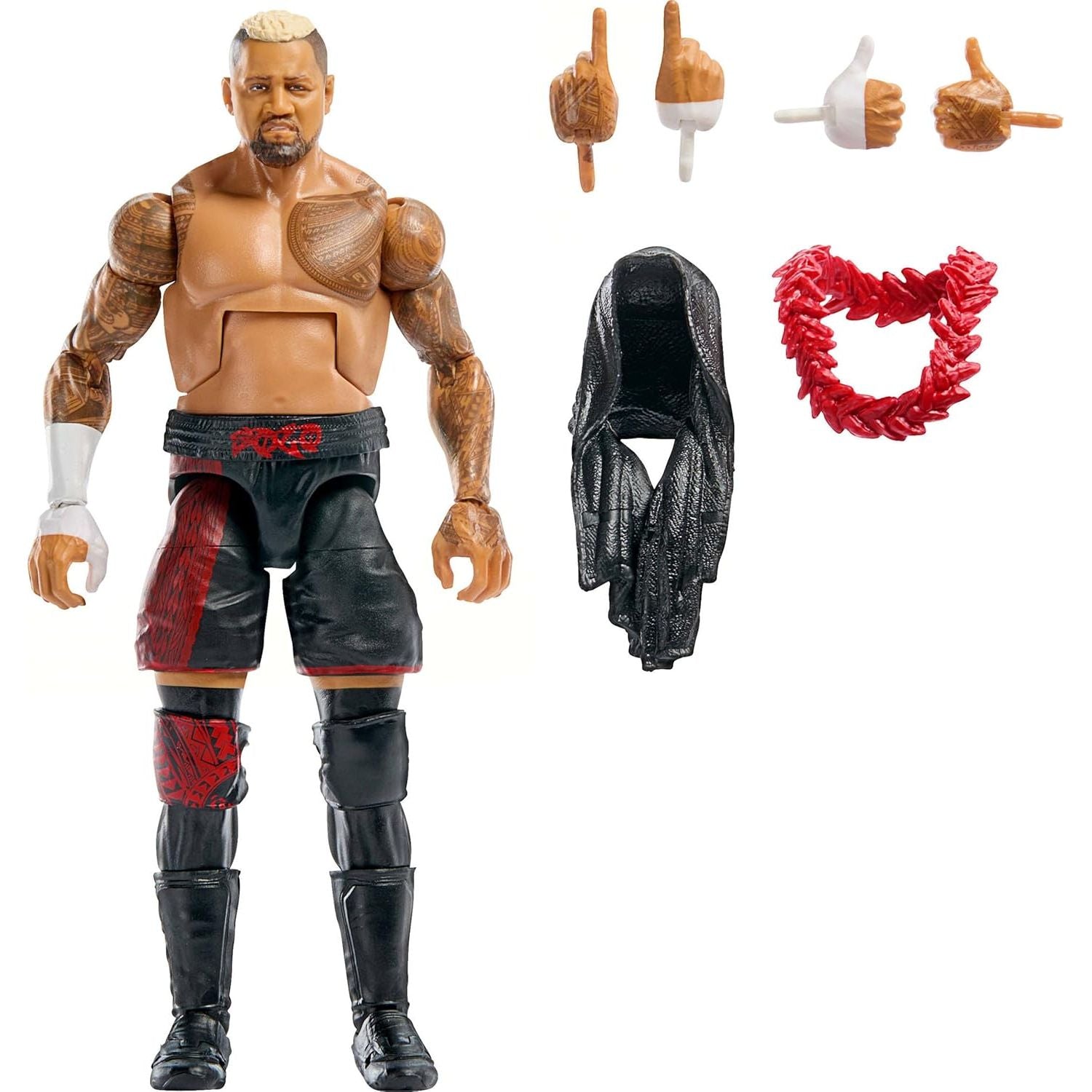 Mattel WWE Elite Collection Top Picks Action Figure & Accessories Set, Sola Sikoa 6-inch Collectible with Swappable Hands, Ring Gear & 25 Articulation Points
