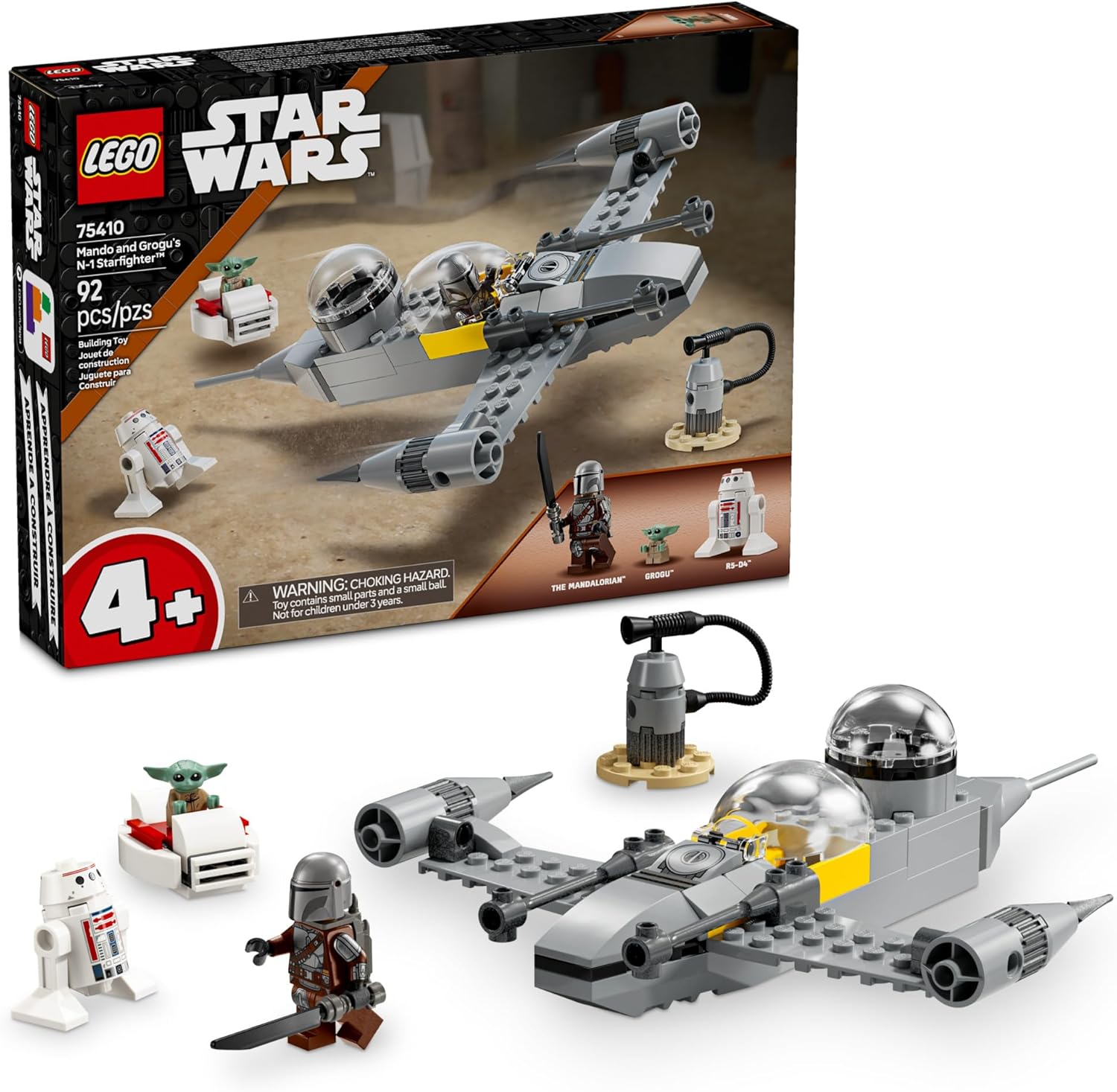 LEGO Star Wars: The Mandalorian Mando and Grogu's N-1 Starfighter Toddler Building Set - Star Wars Baby Yoda Toy for Kids, Boys & Girls, Ages 4+ - Educational Preschool Toy Gift for Birthdays - 75410