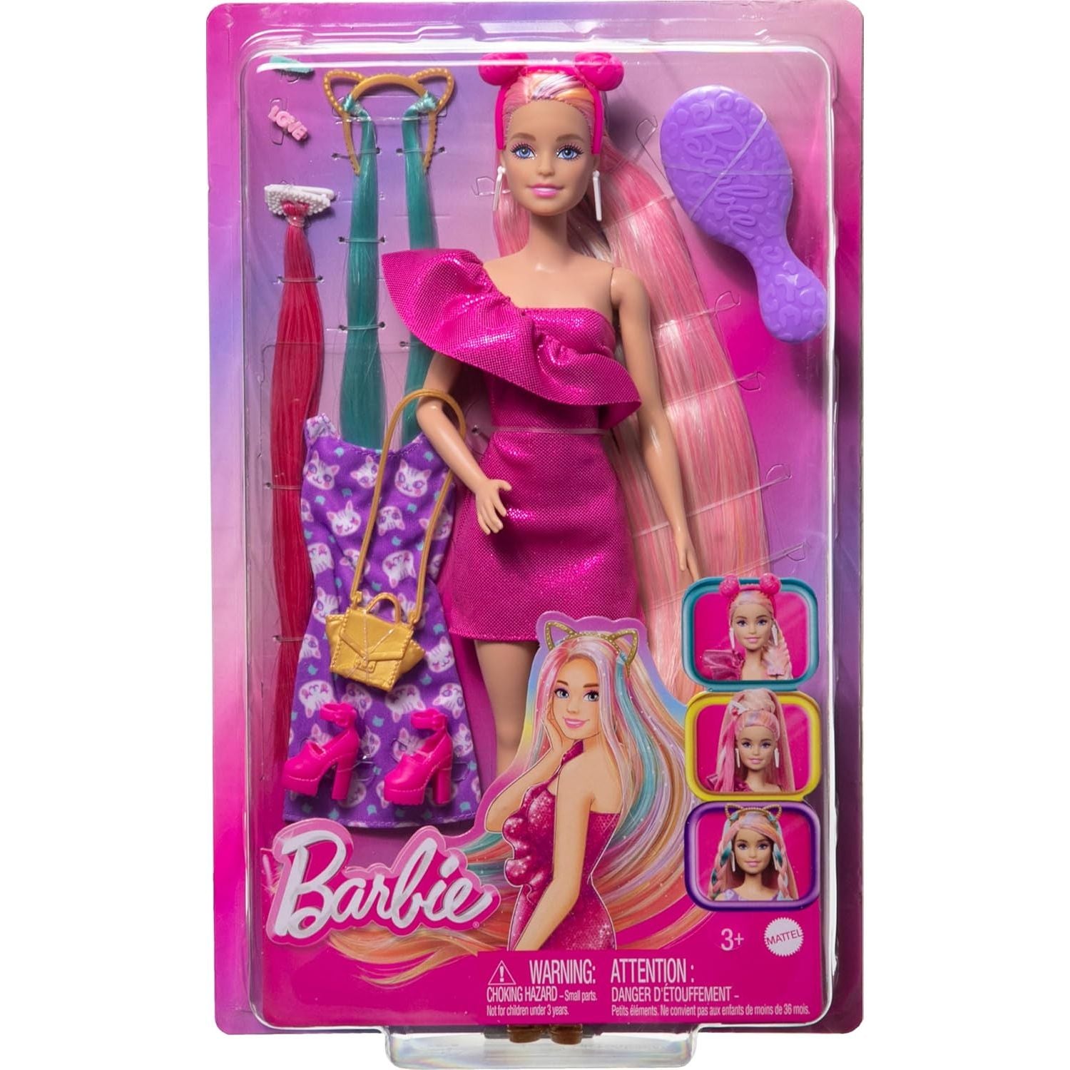 Barbie Fun & Fancy Set, Fashion Doll with Extra-Long Color-Streaked Blonde Hair, Clothes & Styling Accessories