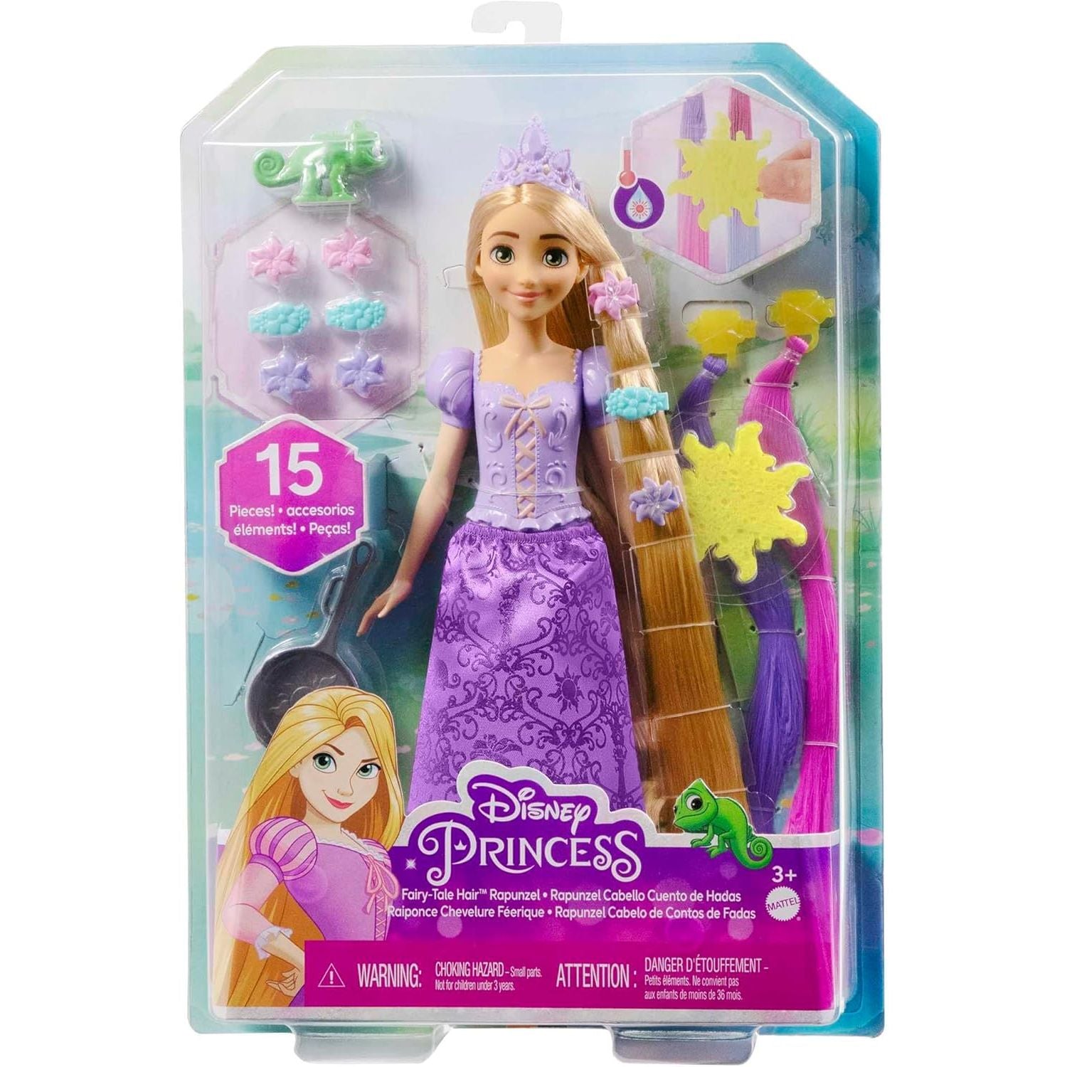 Mattel Disney Princess Rapunzel Fashion Doll with 2 Color-Change Hair Extensions & 10 Hairstyling Pieces, Inspired by The Disney Movie Tangled