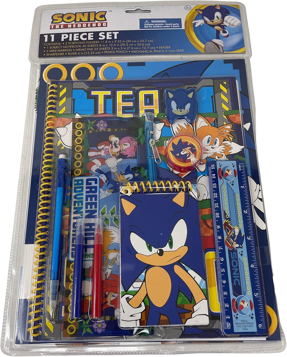 Innovative Designs Sonic The Hedgehog 11 Pcs Stationey Set, Blue, (714422snc)