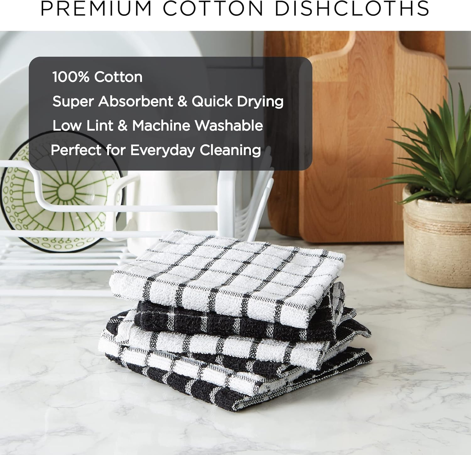 DII Basic Terry Collection Windowpane Dishcloth Set, 12x12, Brown, 6 Piece