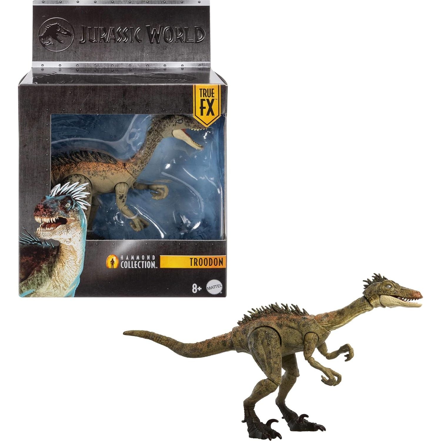 Mattel Jurassic World Hammond Collection Dinosaur Action Figure Toy Troodon Species, Premium Movie Design Glass Eyes & 14 Points Articulation