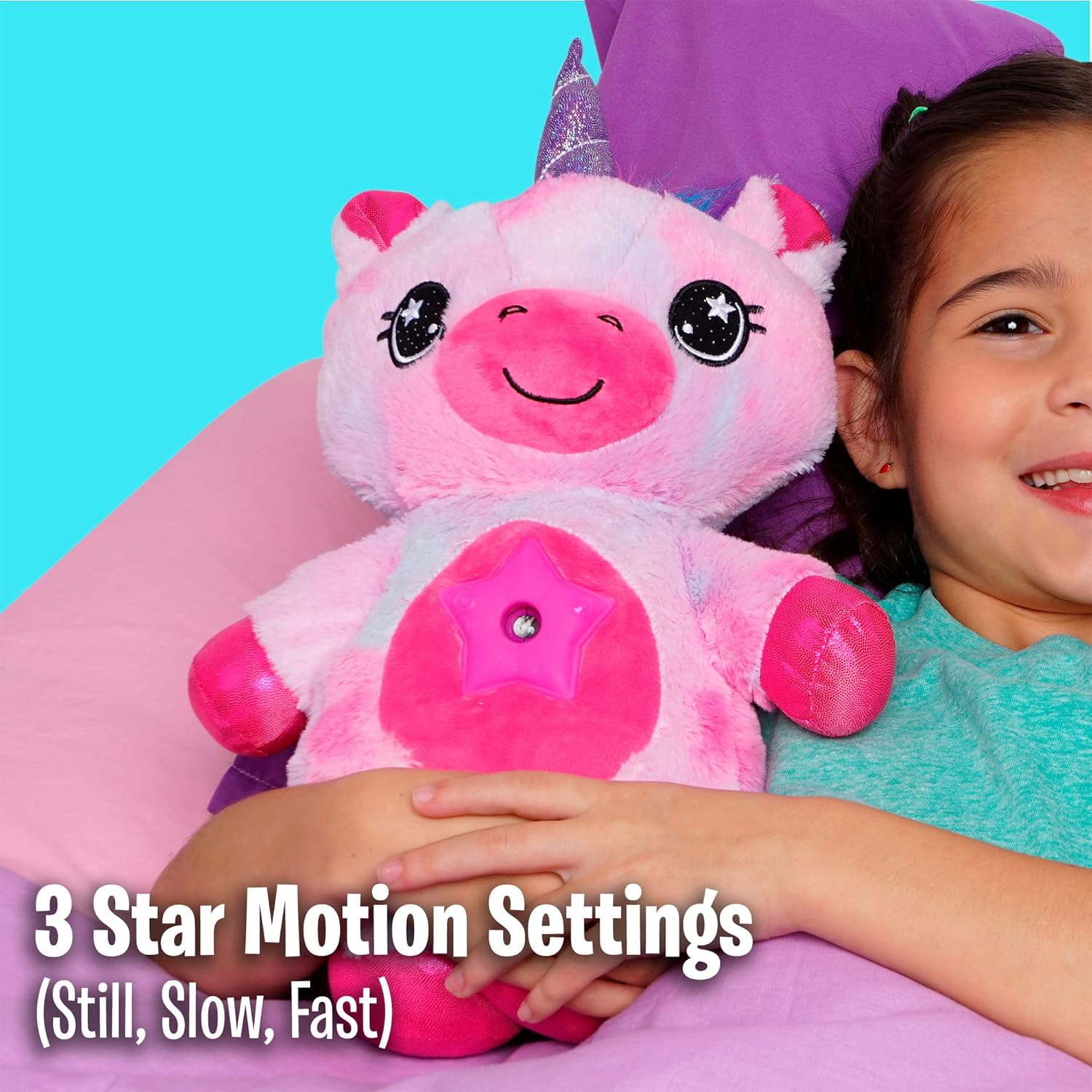 Ontel Star Belly Dream Lites, Stuffed Animal Night Light, Magical Pink And Purple Unicorn - Projects Glowing Stars & Shapes In 6 Gentle Colors, As Seen On TV