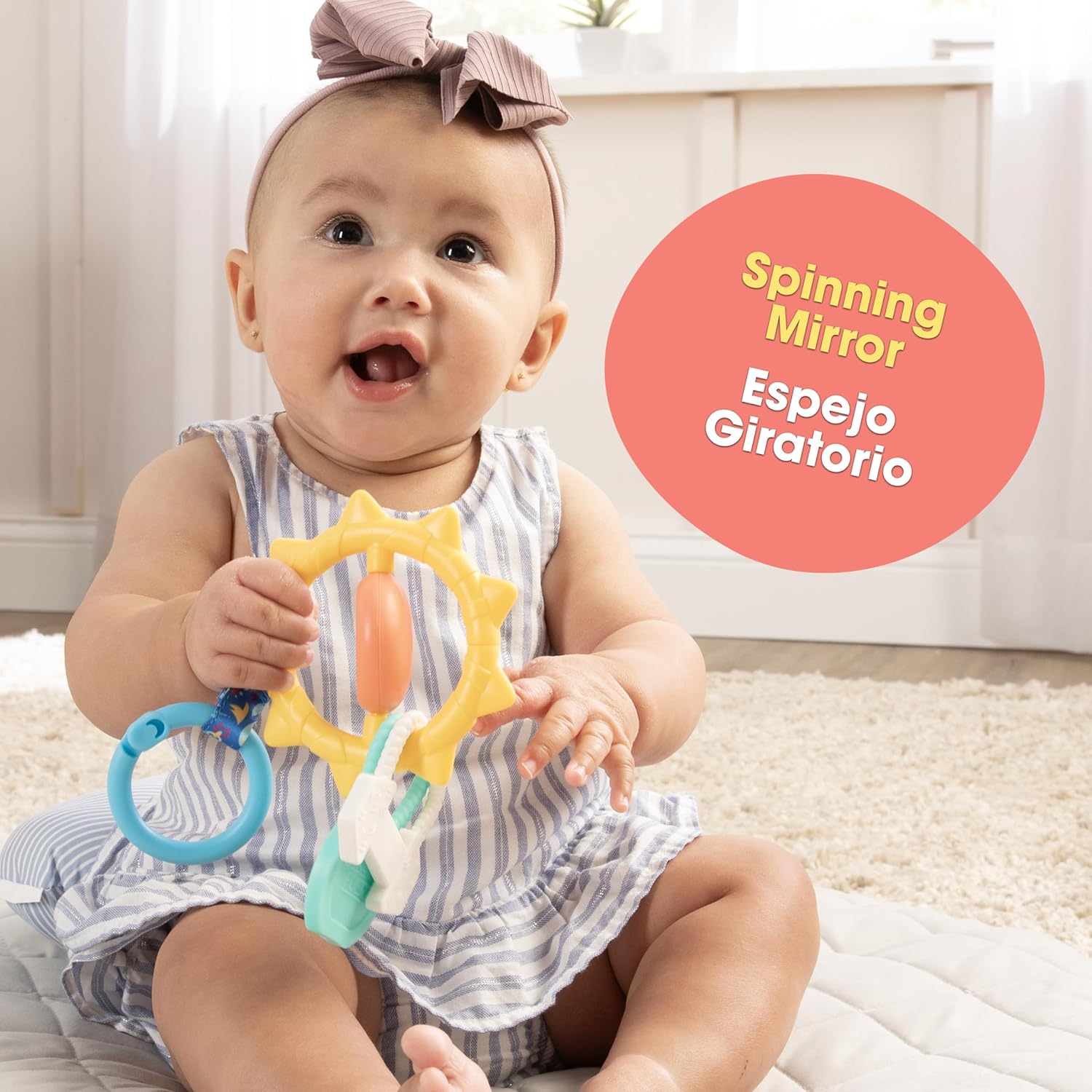 BEBE FUERTE Strong & Sunny Clip On Stroller Toy by Robin Arzon - Developmental Baby Teething Toys - Travel Toys for Infants - Teething Toy for 0 Months and Up