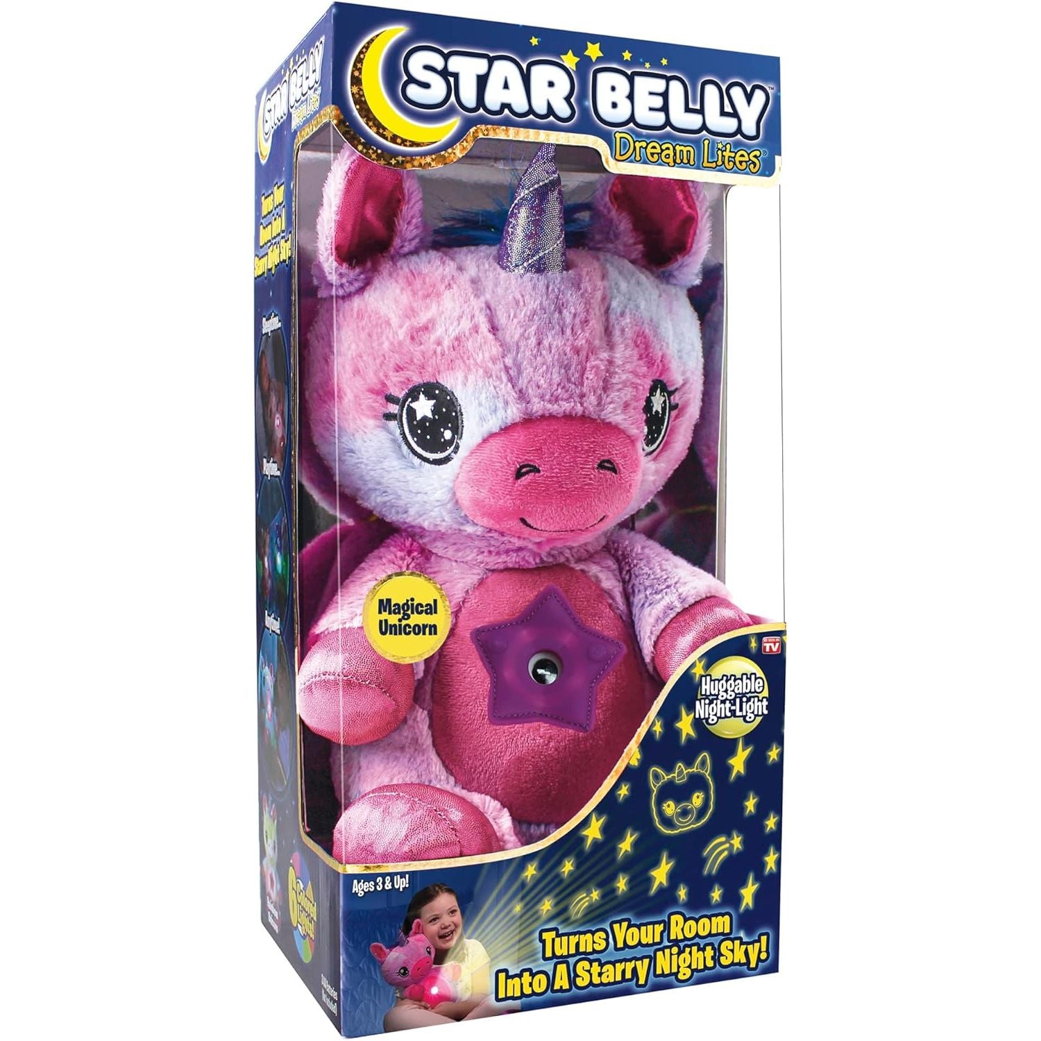 Ontel Star Belly Dream Lites, Stuffed Animal Night Light, Magical Pink And Purple Unicorn - Projects Glowing Stars & Shapes In 6 Gentle Colors, As Seen On TV