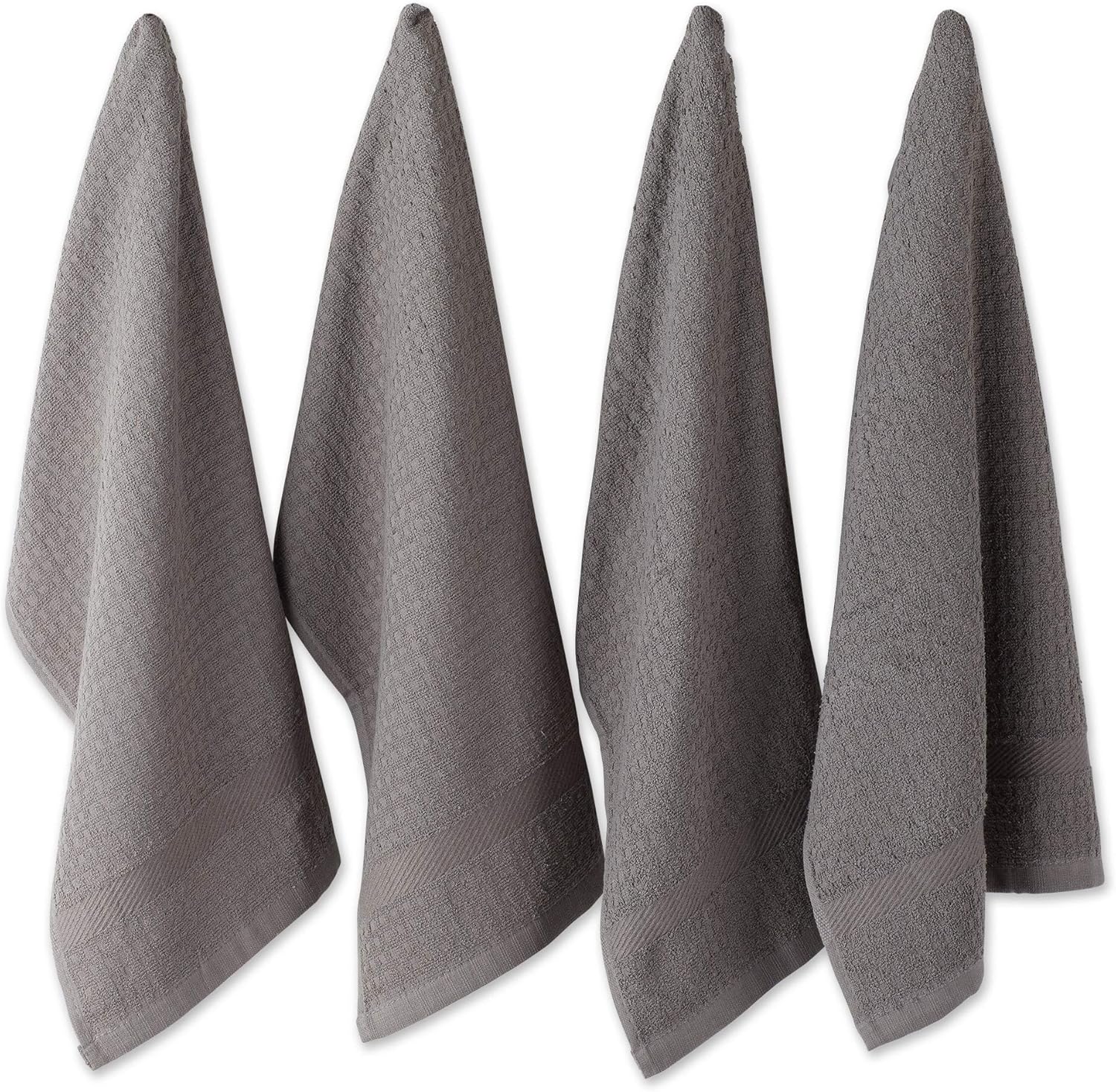 DII Basic Terry Collection Waffle Dishtowel Set, 15x26, Solid Gray, 4 Piece