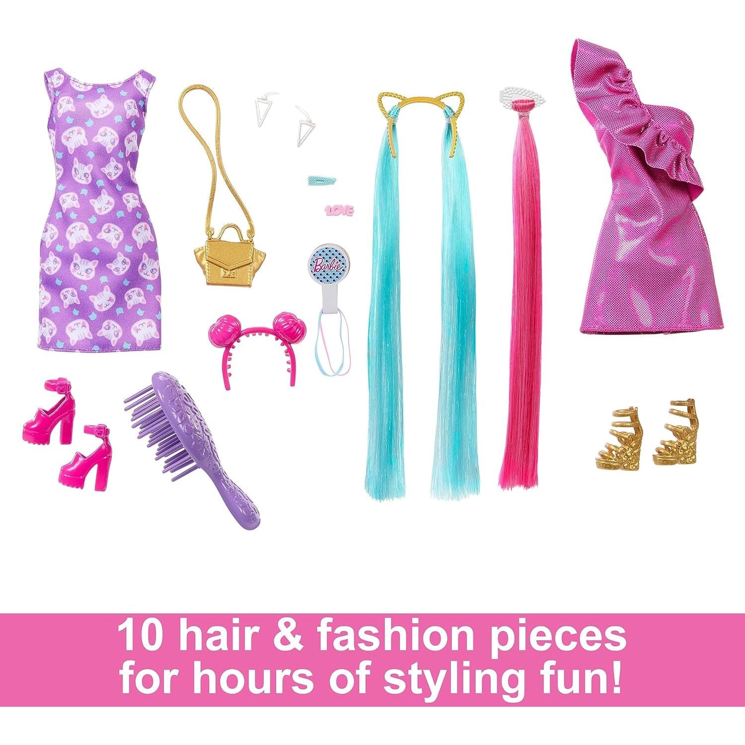 Barbie Fun & Fancy Set, Fashion Doll with Extra-Long Color-Streaked Blonde Hair, Clothes & Styling Accessories