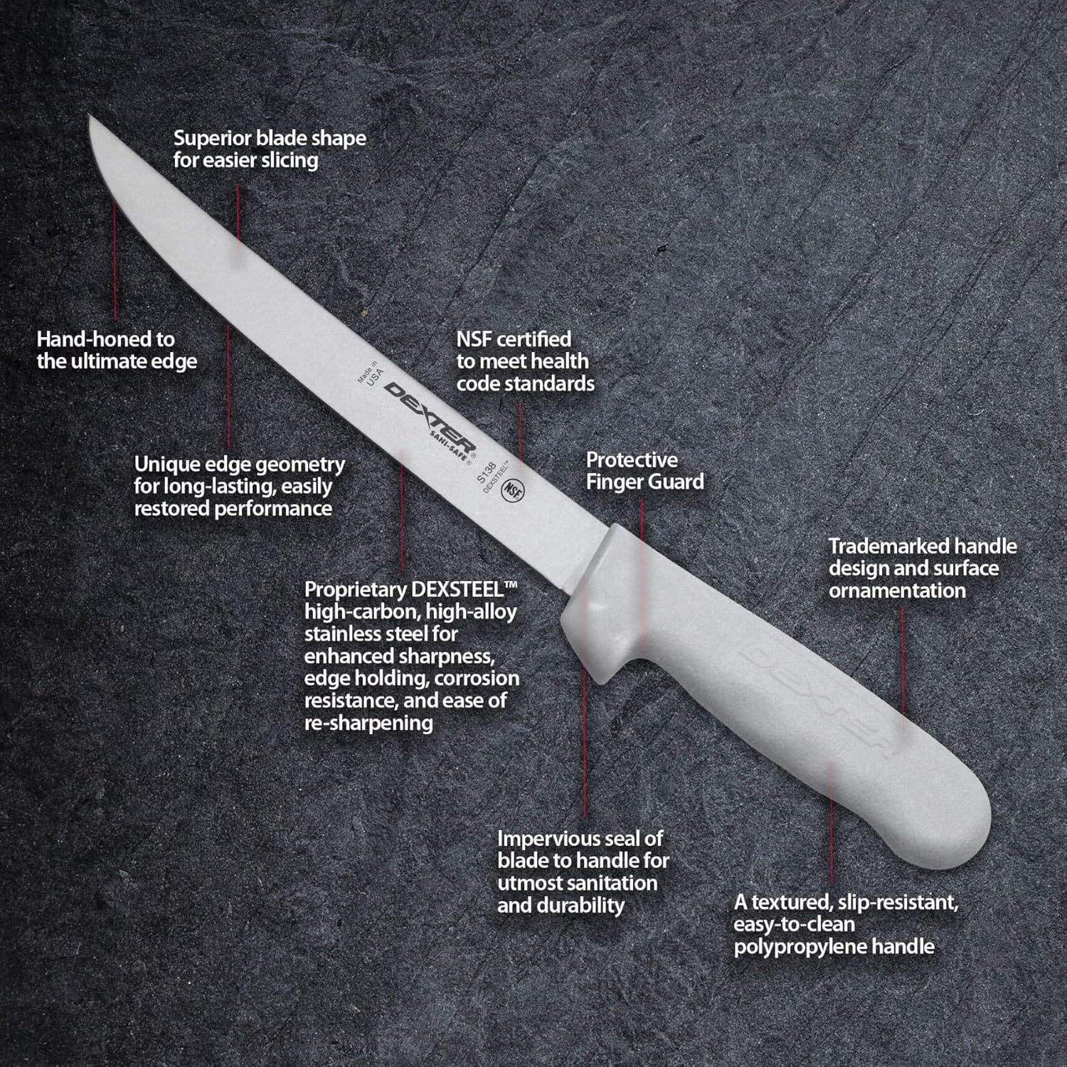 Dexter-Russell 8" Trimming /Fillet Knife, S138PCP, SANI-SAFE Series
