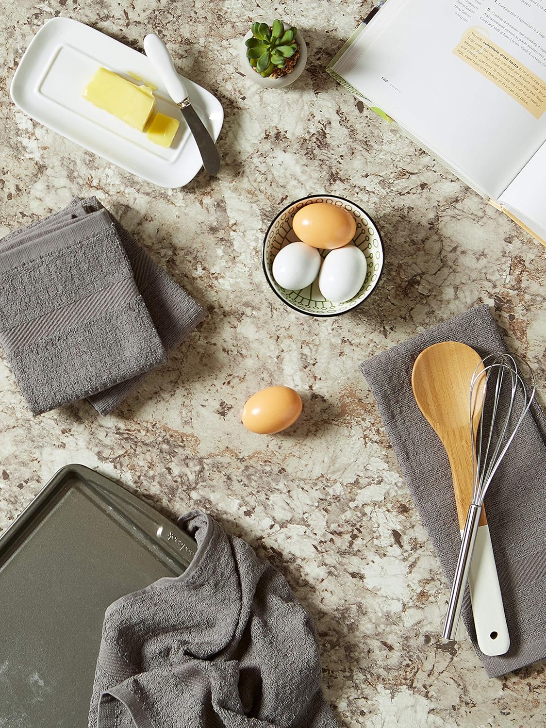 DII Basic Terry Collection Waffle Dishtowel Set, 15x26, Solid Gray, 4 Piece