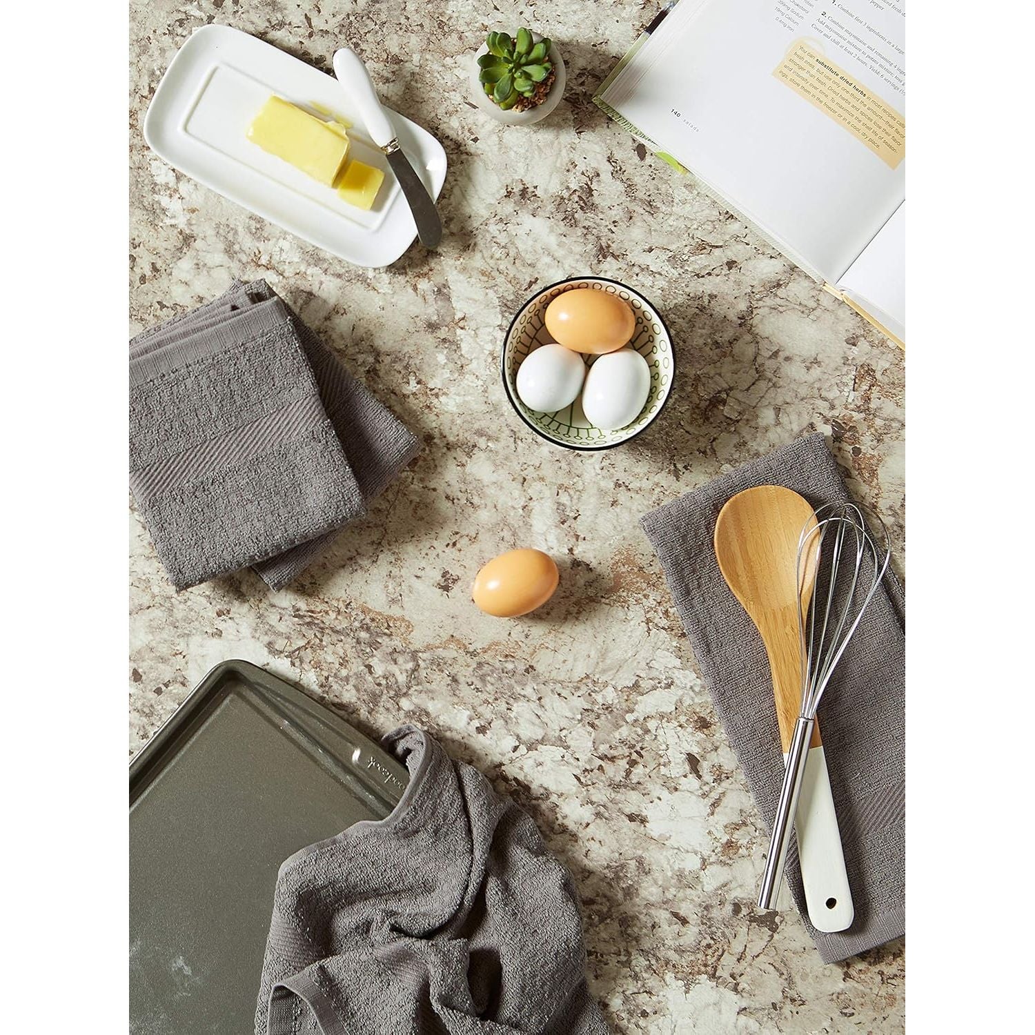 DII Basic Terry Collection Waffle Dishtowel Set, 15x26, Solid Gray, 4 Piece