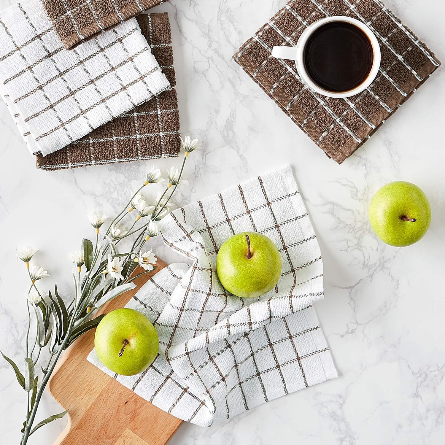 DII Basic Terry Collection Windowpane Dishcloth Set, 12x12, Brown, 6 Piece