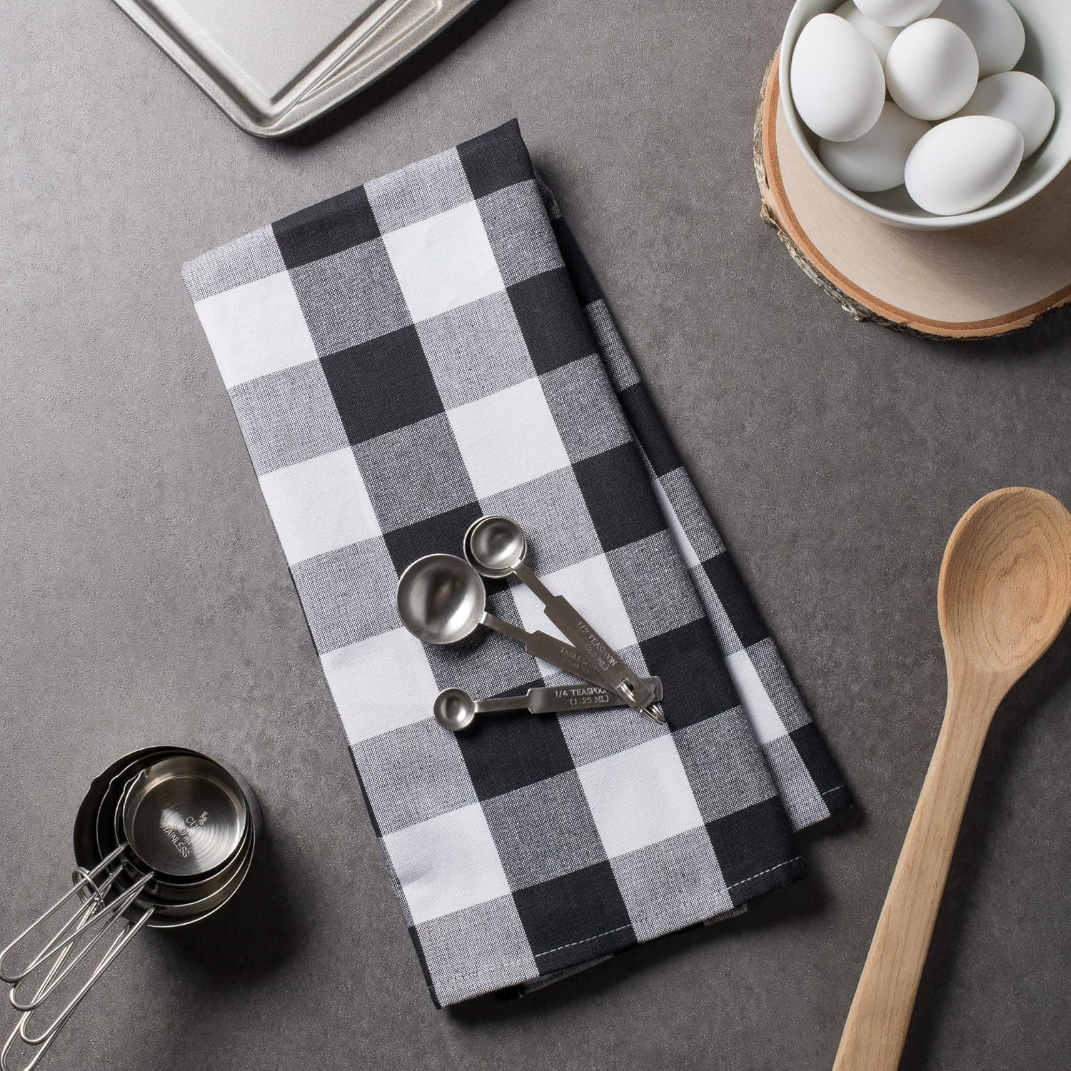 DII Buffalo Check Kitchen Collection, Classic Farmhouse Dishtowel Set, 20x30, Black & White, 3 Piece
