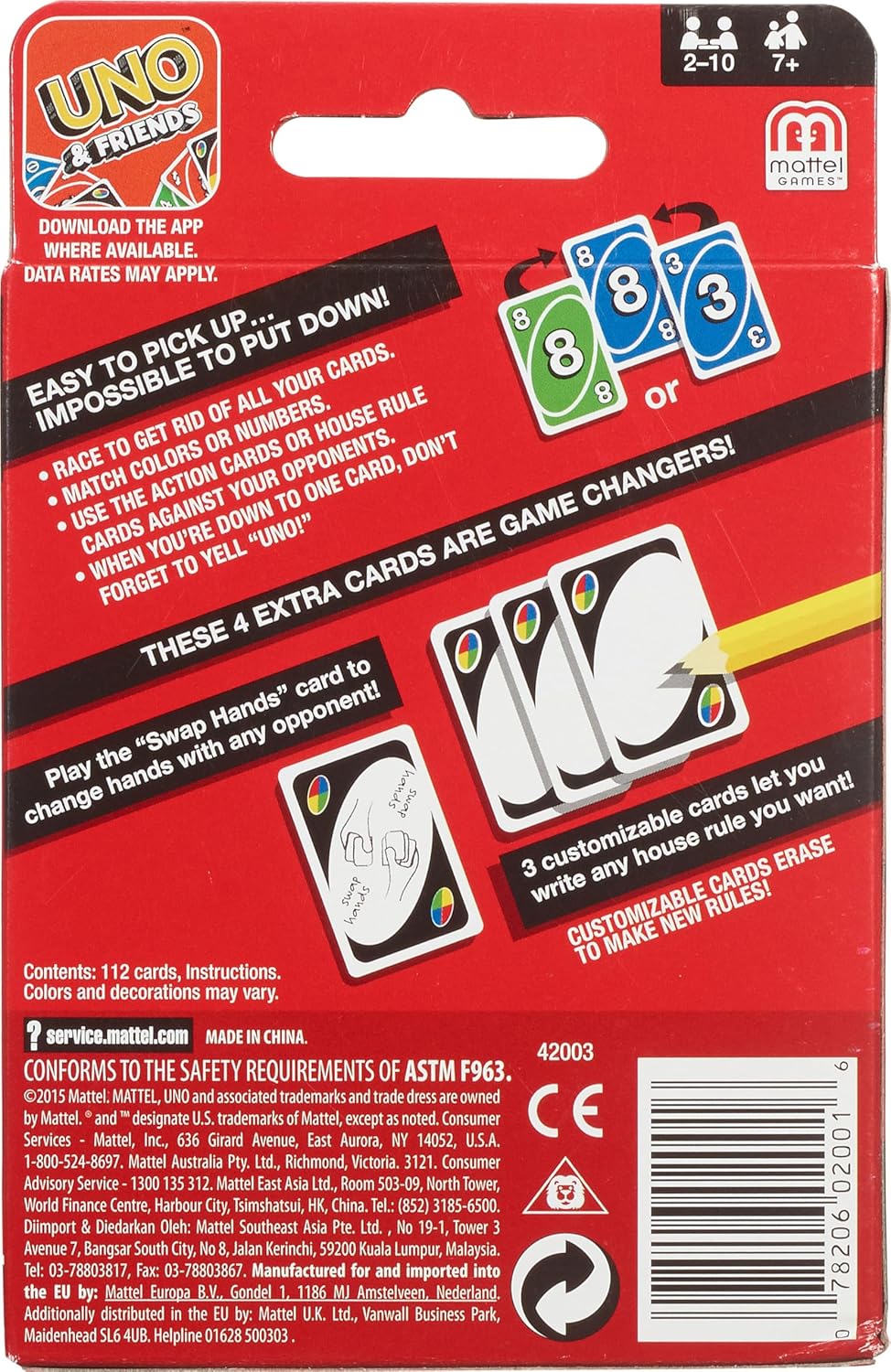 Mattel Games UNO Color & Number Matching Card Game for 2-10 Players Ages 7Y+