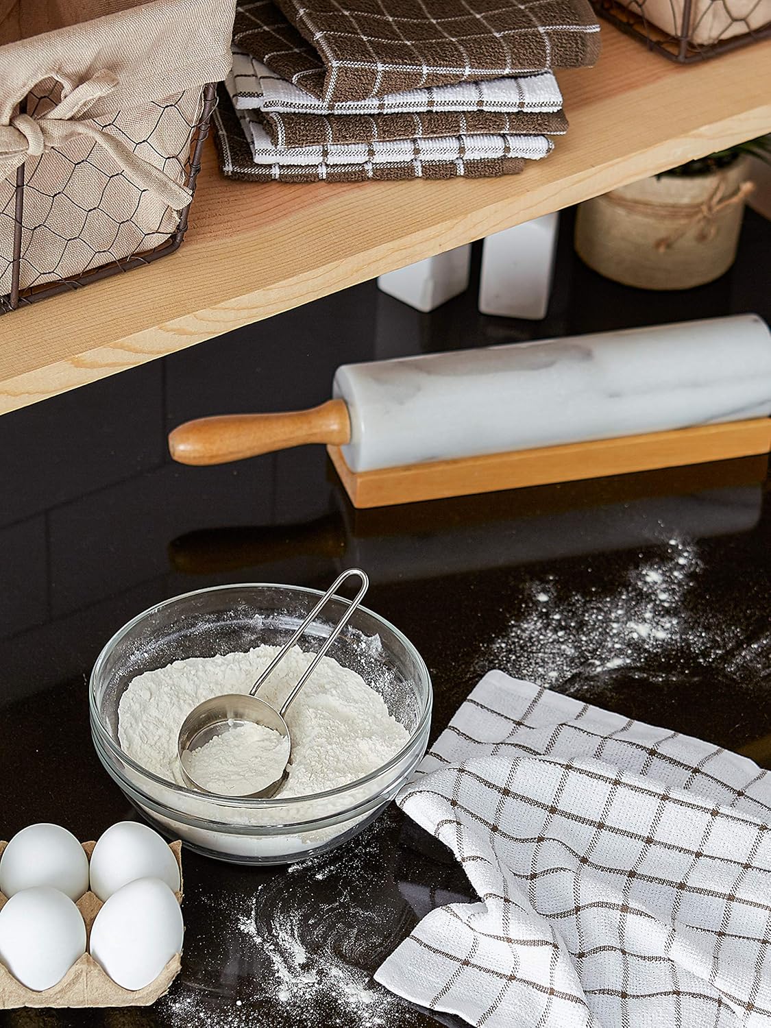 DII Basic Terry Collection Windowpane Dishcloth Set, 12x12, Brown, 6 Piece