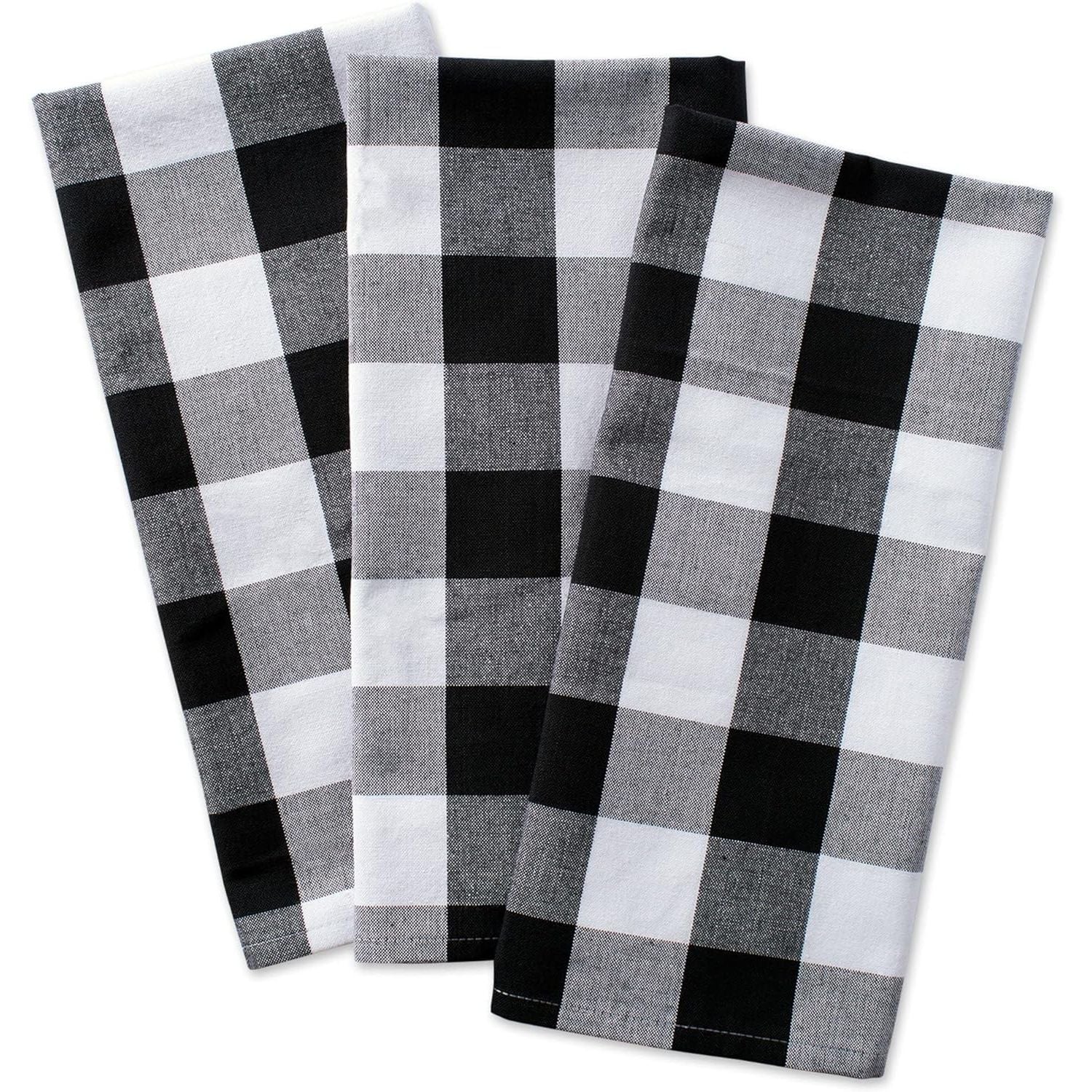 DII Buffalo Check Kitchen Collection, Classic Farmhouse Dishtowel Set, 20x30, Black & White, 3 Piece