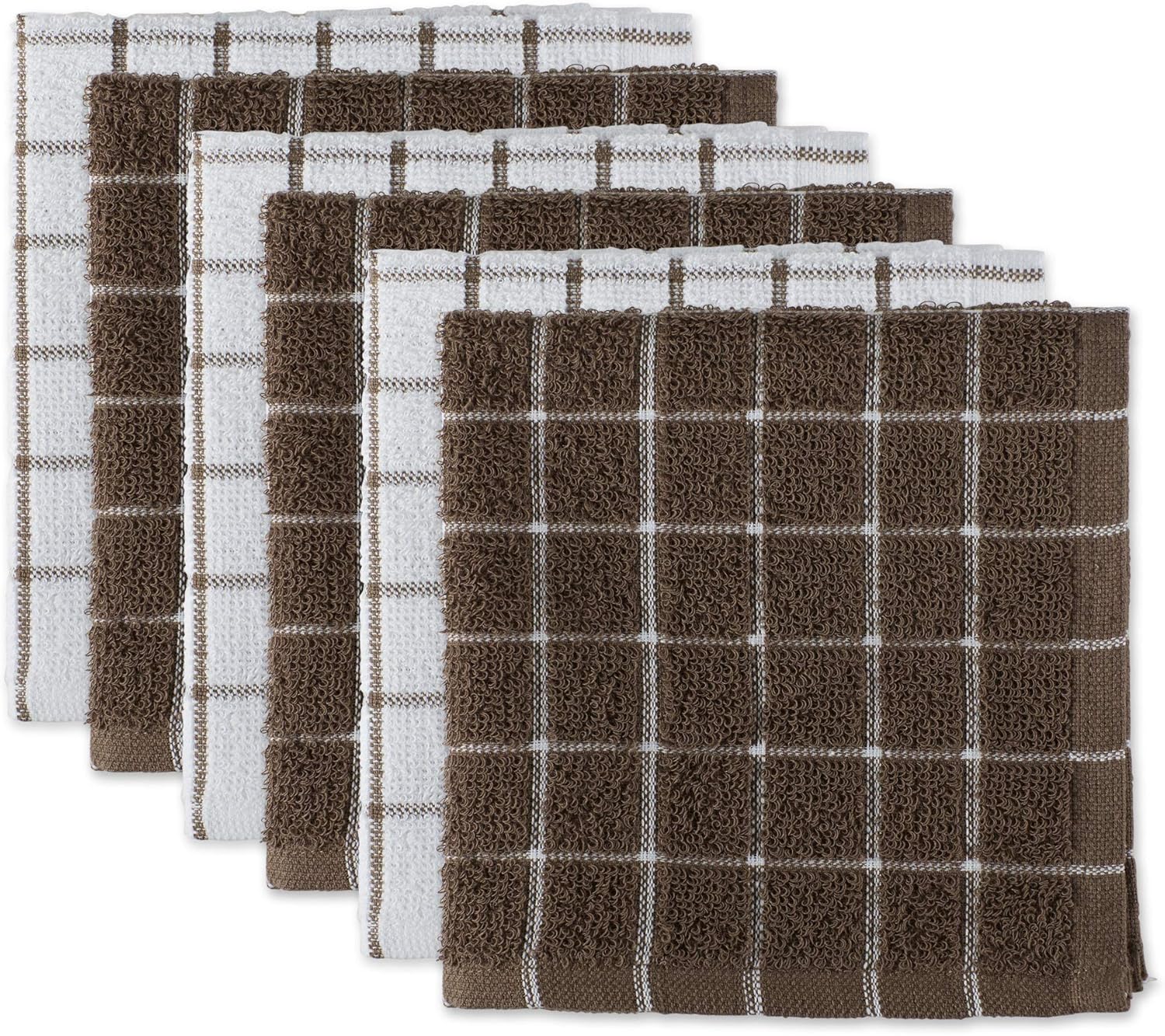DII Basic Terry Collection Windowpane Dishcloth Set, 12x12, Brown, 6 Piece