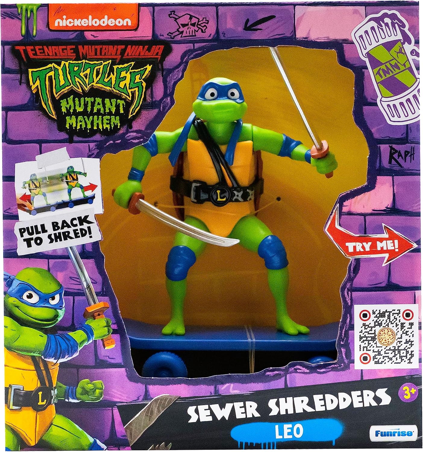 Teenage Mutant Ninja Turtles 5" Sewer Shredders Leonardo Movie Edition, Ages 3+, Pretend Play Toy Figure Playsets, Shred and Battle with TMNT Skate Toy!