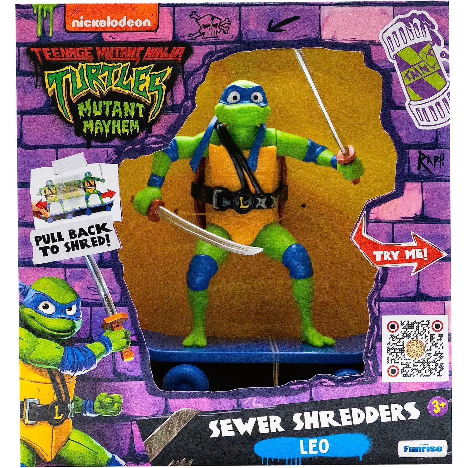 Teenage Mutant Ninja Turtles 5" Sewer Shredders Leonardo Movie Edition, Ages 3+, Pretend Play Toy Figure Playsets, Shred and Battle with TMNT Skate Toy!