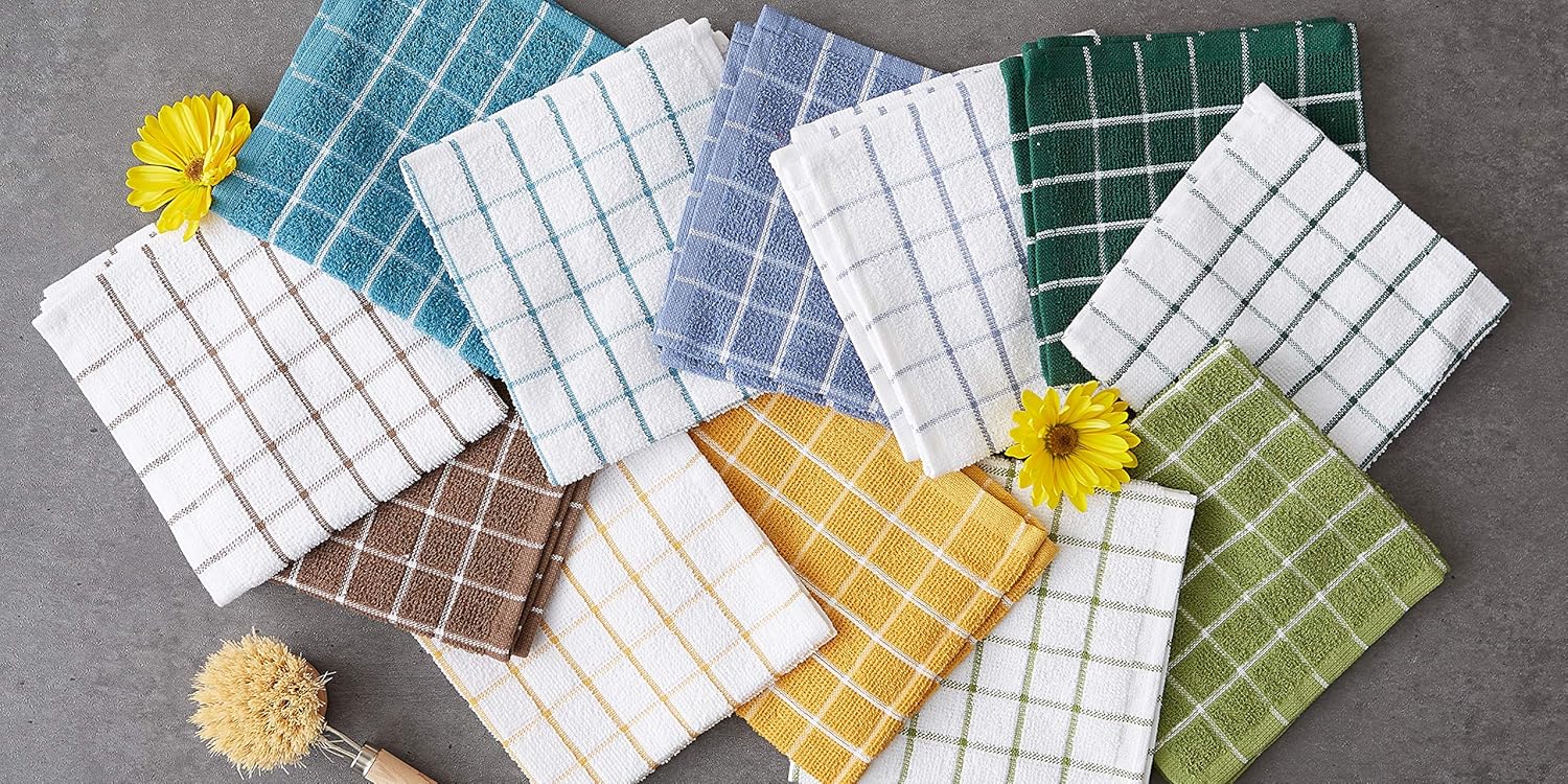 DII Basic Terry Collection Windowpane Dishcloth Set, 12x12, Brown, 6 Piece