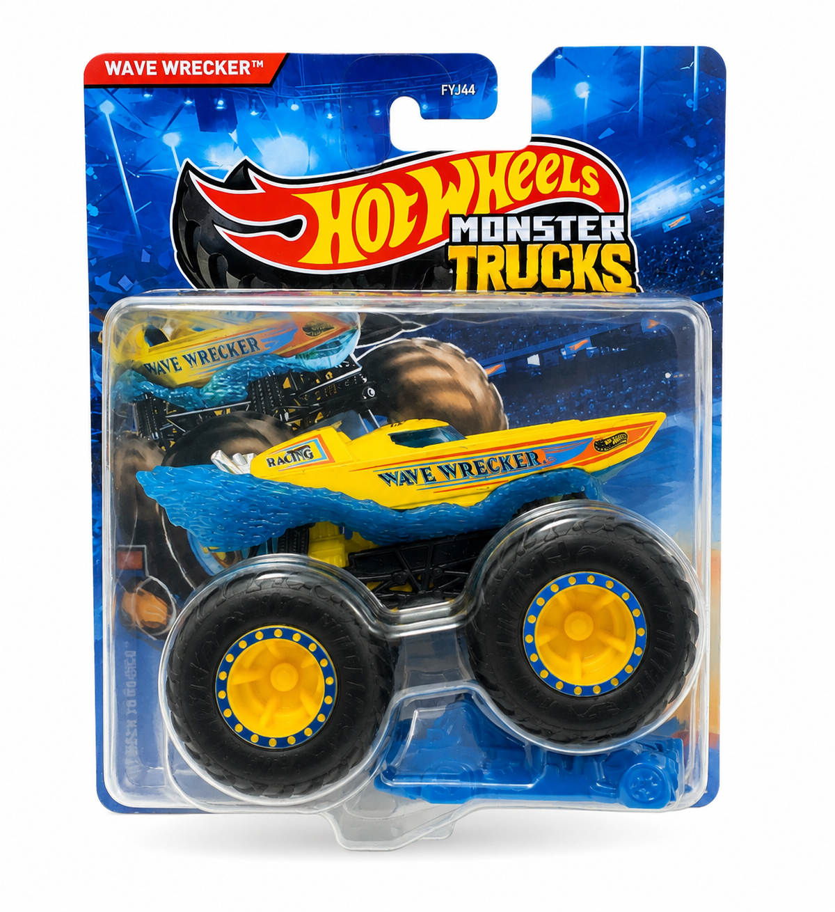Hot Wheels Monster Trucks Wave Wrecker, Back to Basics 1/8 [Includes Crushed Car] New for 2026! 1:64 Scale Diecast Toy Vehicle