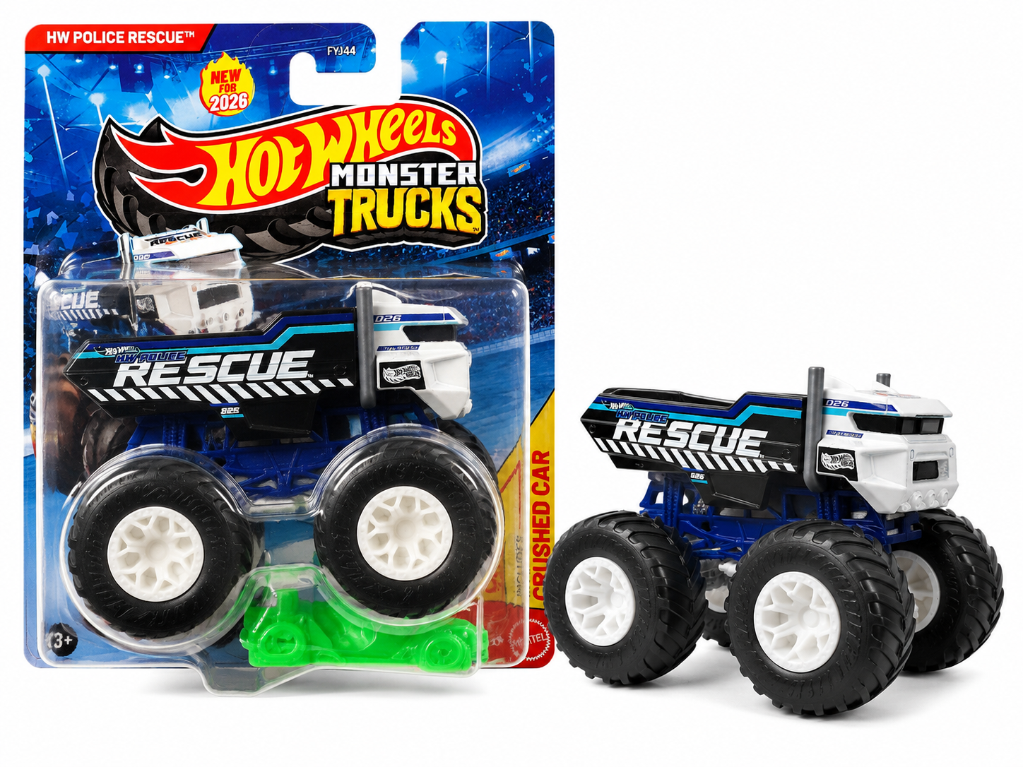 Hot Wheels Monster Trucks HW Police Rescue 1:64 Die-Cast Truck with Crushed Car – Mattel 2026