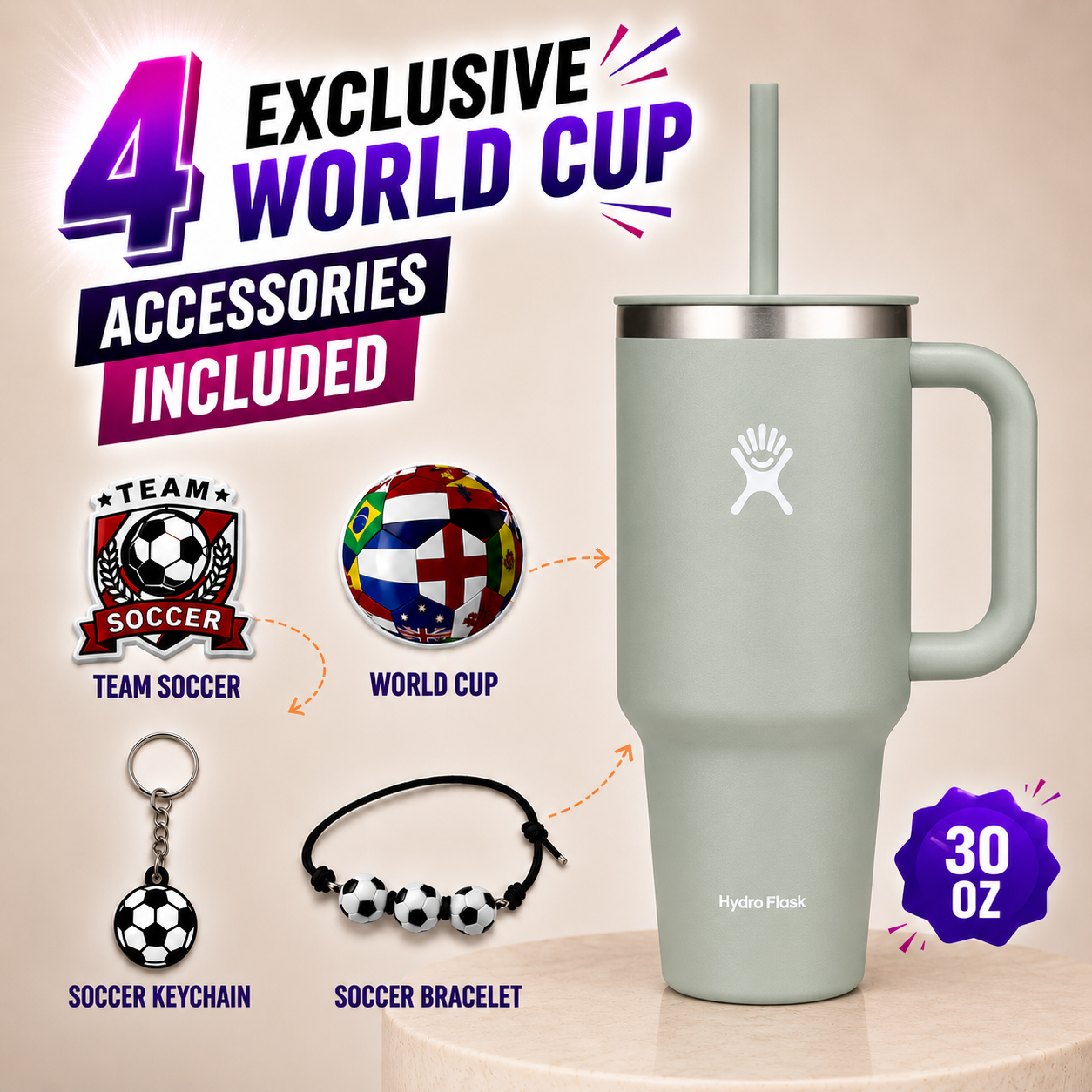 Hydro Flask Travel Tumbler with Handle, Lid and Straw - Insulated Stainless Steel in 32 Oz Agave