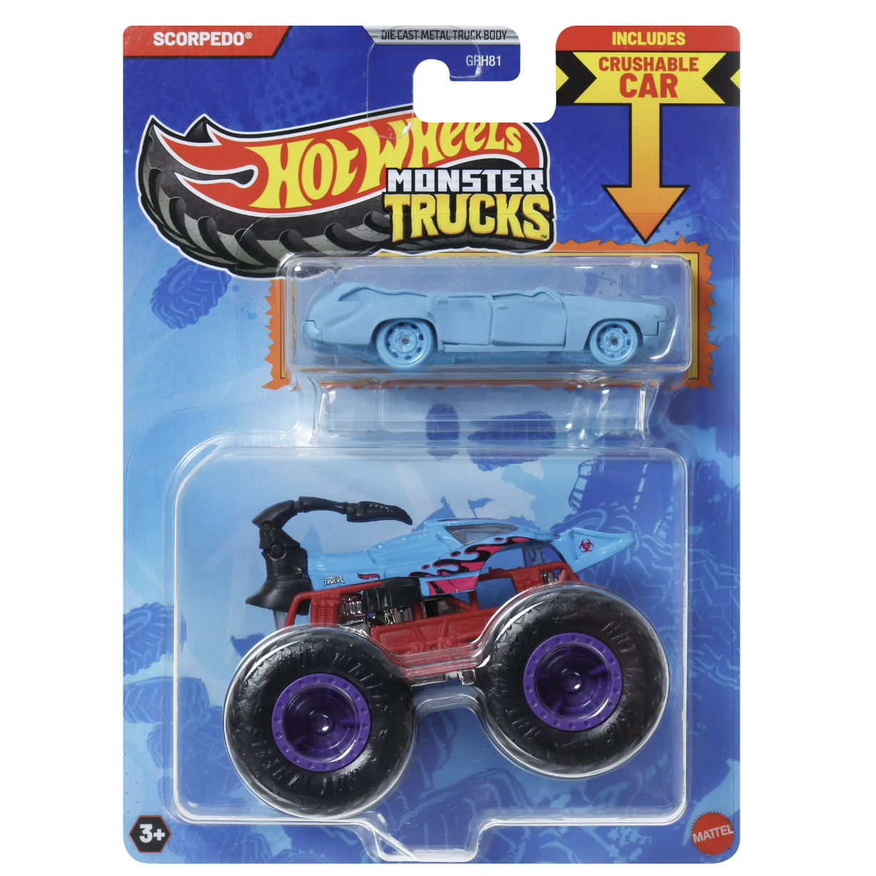 Hot Wheels Monster Truck & Car, 1:64 Scale Die-Cast Truck & Car (2 Vehicles)
