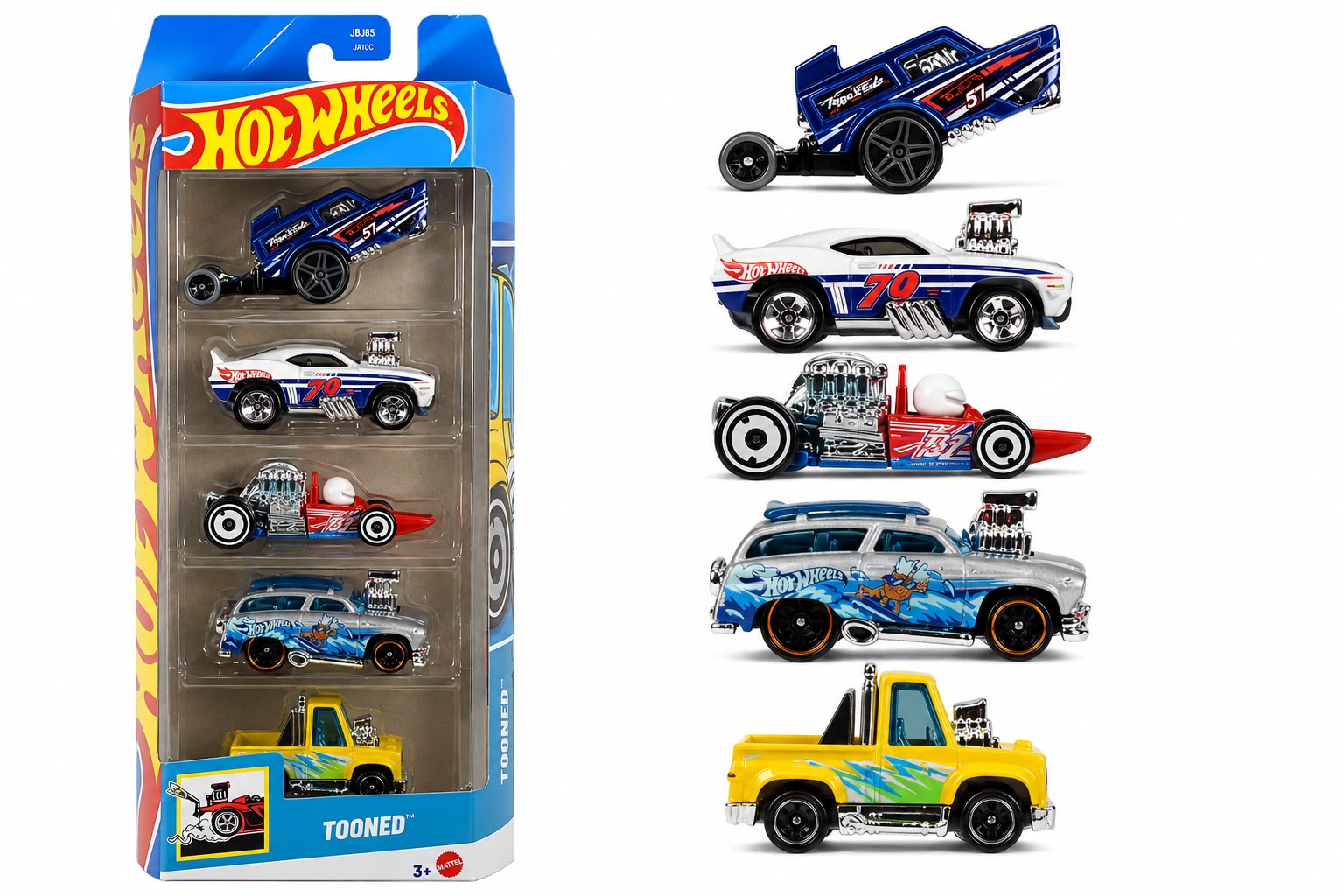 Hot Wheels Tooned Toy Cars, Set of 5 1:64 Scale Die-Cast Vehicles Inspired By & Seen in the Fast Movies