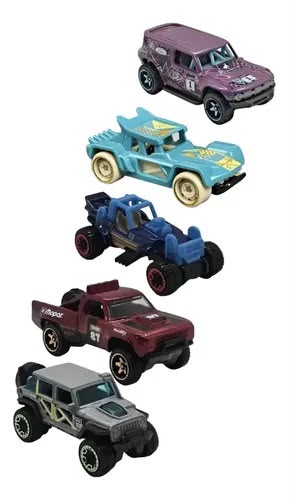 Hot Wheels Car 2025 Baja Blazers Pack of 5 (Bull Whip, 87 Dodge D100, Ford Bronco R, Mountain Mauler, 17 Jeep Wrangler) Multi - Color, 3+ Years