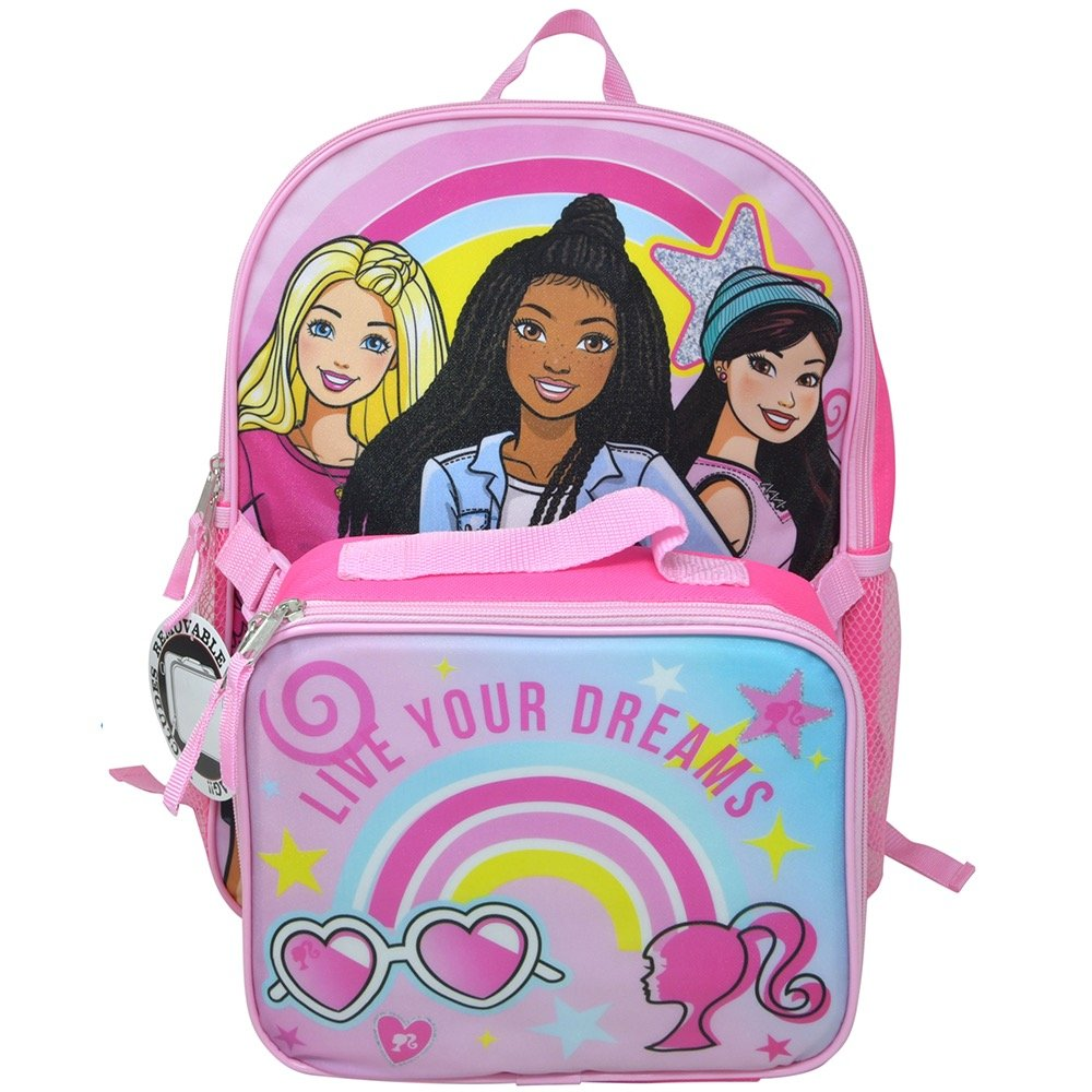 Bioworld Barbie 16" Backpack with Lunch Bag Live Your Dreams