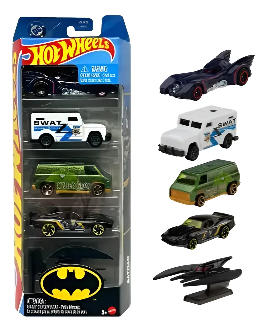 Hot Wheels Batman 5 Pack [Batmobile, Batplane, Boulevard Bruiser, 70s Van, Armored Truck] 1:64 Scale Diecast Toy Vehicles